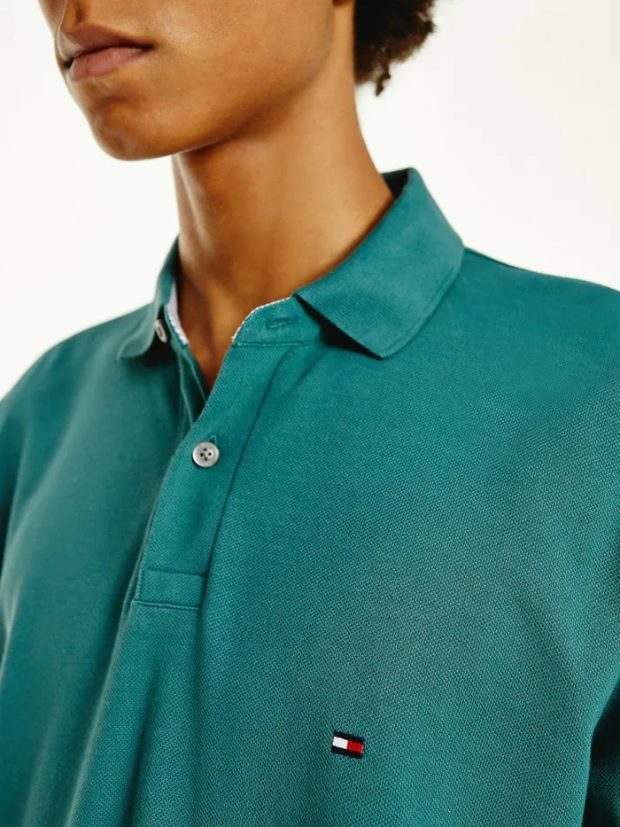 Tommy Hilfiger 1985 Collection Th Flex Long Sleeve Polo Sea Steel Mens Polo Shirts Cheap On Sale