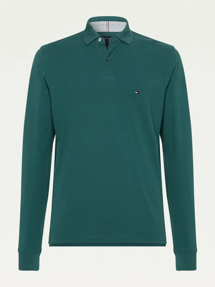 Tommy Hilfiger 1985 Collection Th Flex Long Sleeve Polo Sea Steel Mens Polo Shirts Cheap On Sale