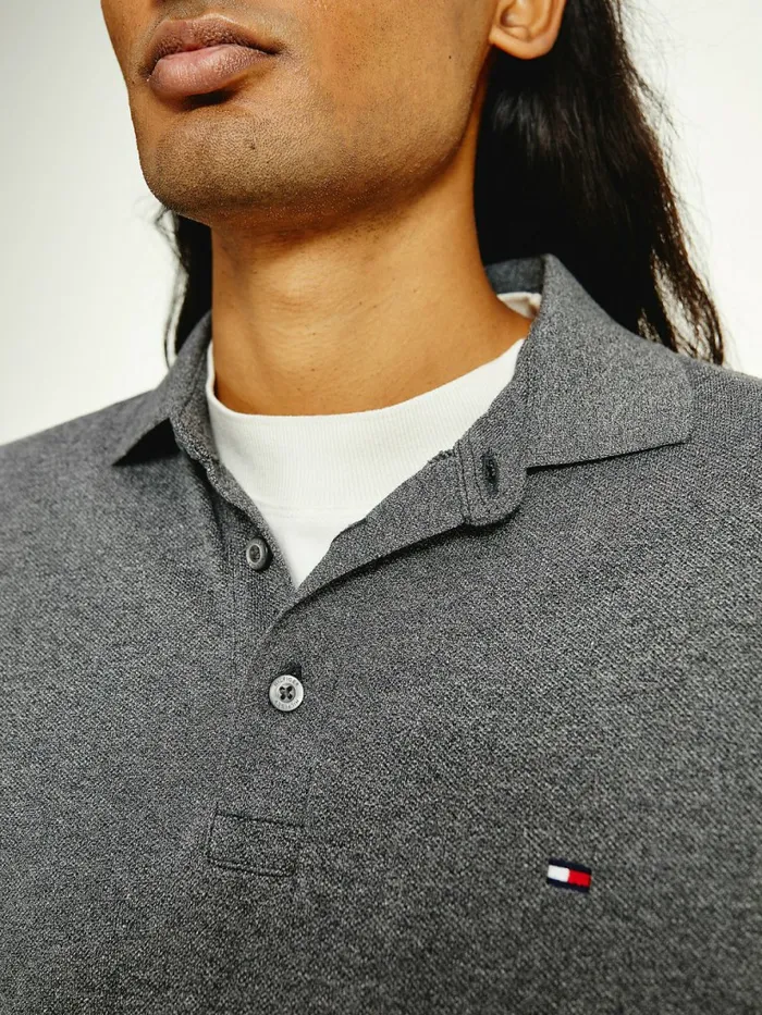Tommy Hilfiger 1985 Collection Th Flex Organic Cotton Polo Dark Grey Heather Mens Polo Shirts Gift Ideas