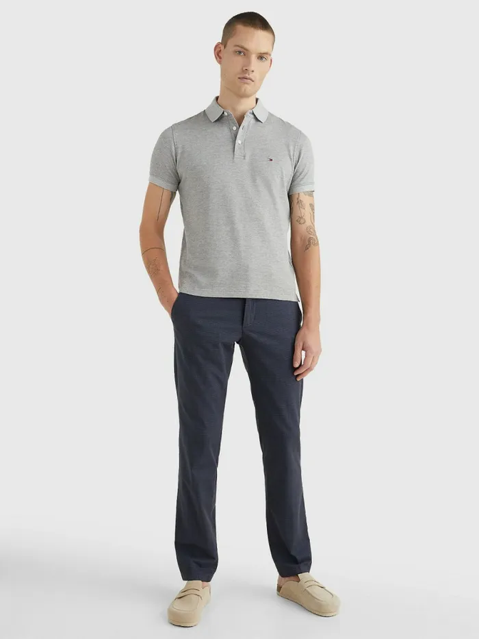 Tommy Hilfiger 1985 Collection Th Flex Organic Cotton Polo Medium Grey HeatherIvory Mens Polo Shirts Gift Ideas