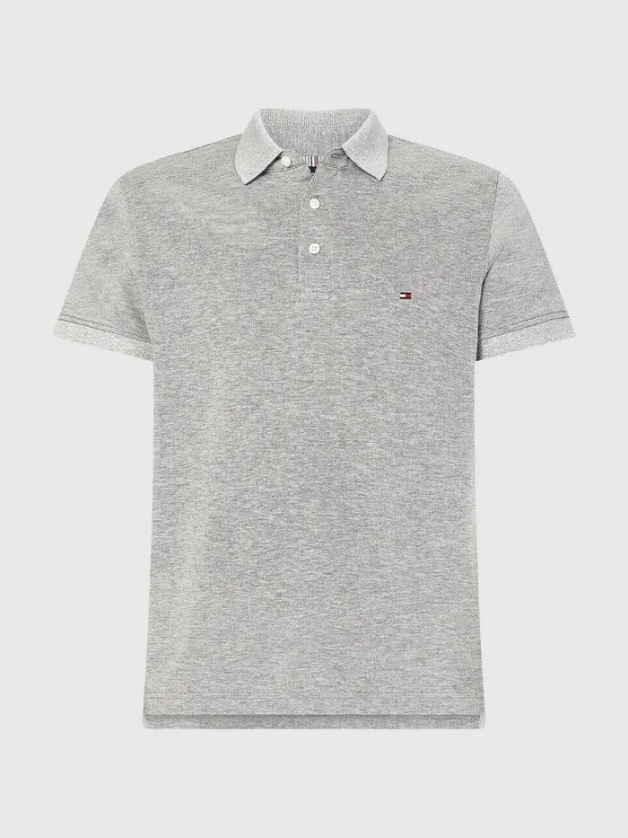 Tommy Hilfiger 1985 Collection Th Flex Organic Cotton Polo Medium Grey HeatherIvory Mens Polo Shirts Gift Ideas
