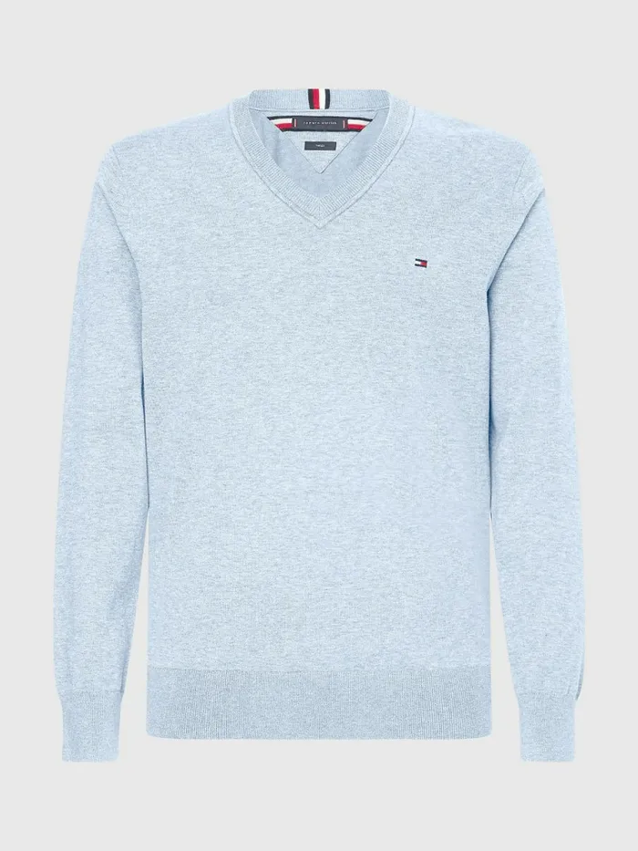 Tommy Hilfiger 1985 Collection Th Flex VNeck Jumper Breezy Blue Mens Knitwear Gift Ideas