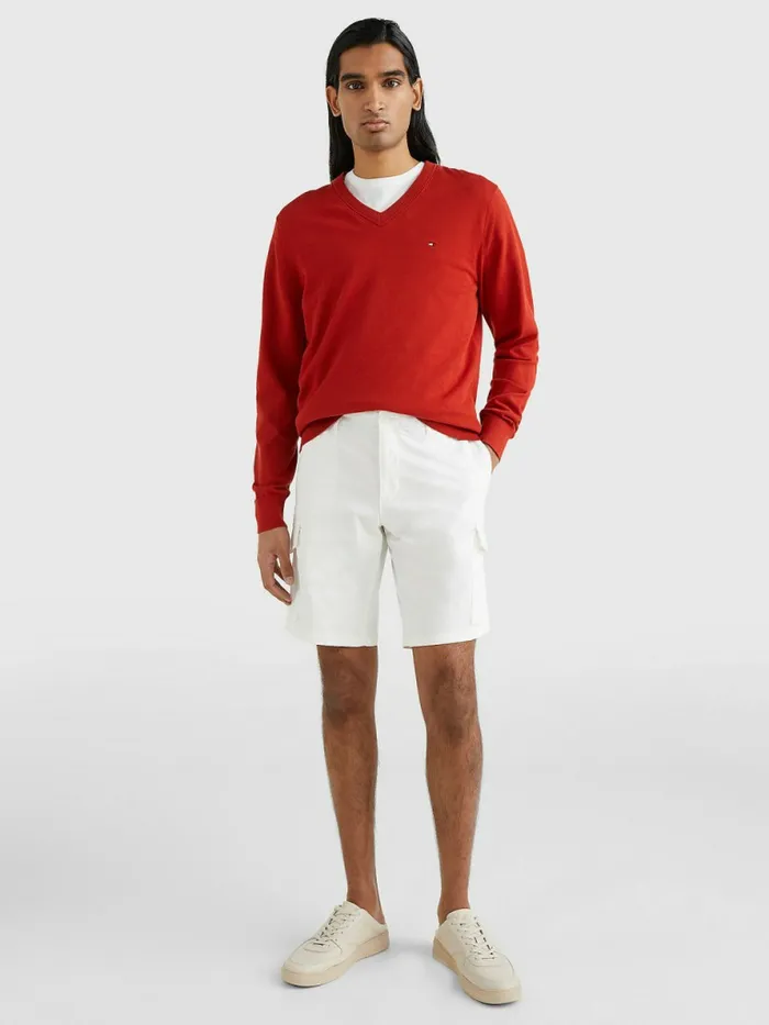 Tommy Hilfiger 1985 Collection Th Flex VNeck Jumper Cinnabar Red Mens Knitwear Sale