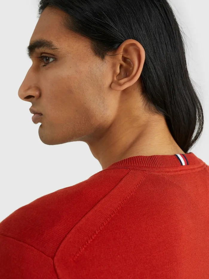Tommy Hilfiger 1985 Collection Th Flex VNeck Jumper Cinnabar Red Mens Knitwear Sale