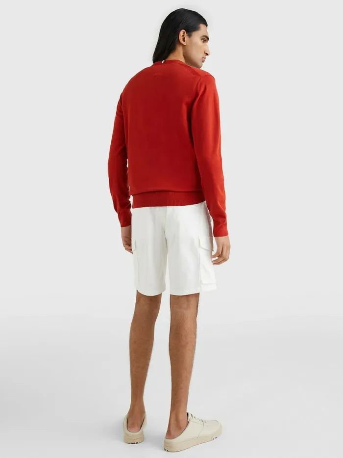 Tommy Hilfiger 1985 Collection Th Flex VNeck Jumper Cinnabar Red Mens Knitwear Sale