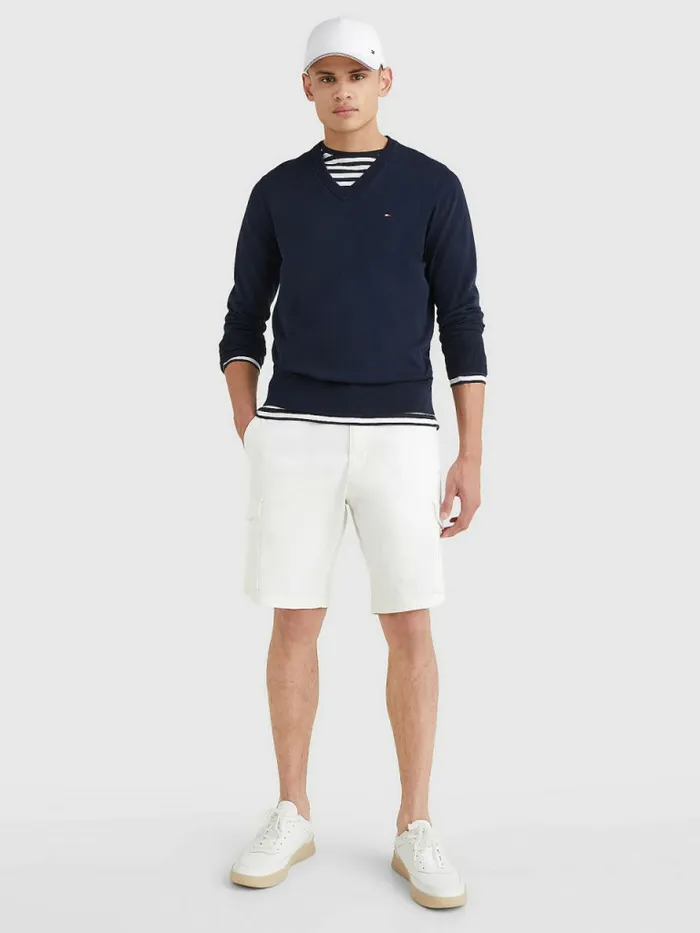 Tommy Hilfiger 1985 Collection Th Flex VNeck Jumper Desert Sky Mens Knitwear Gift 4 You