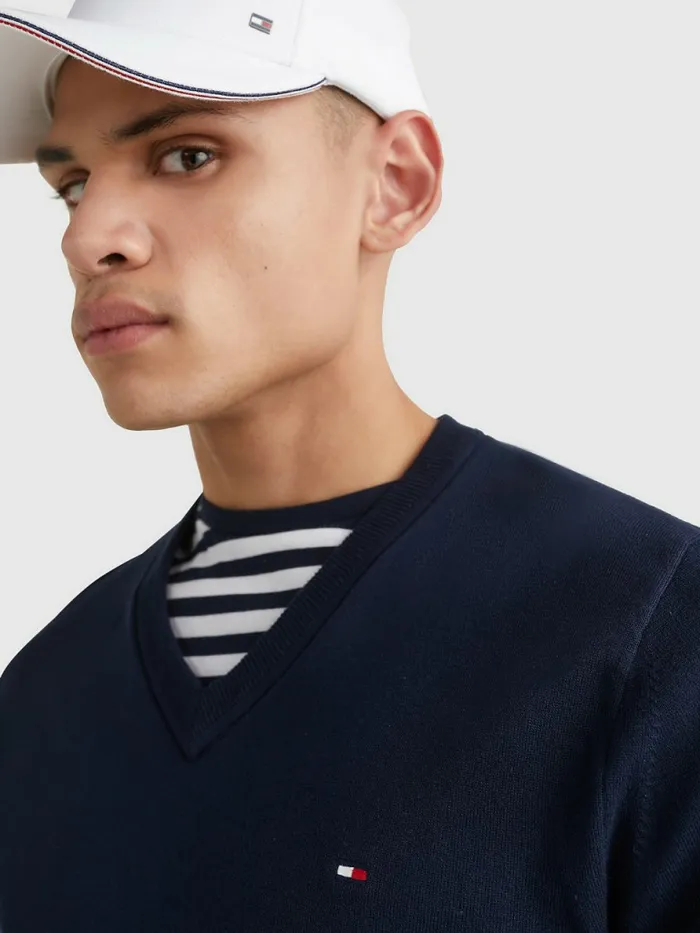 Tommy Hilfiger 1985 Collection Th Flex VNeck Jumper Desert Sky Mens Knitwear Gift 4 You
