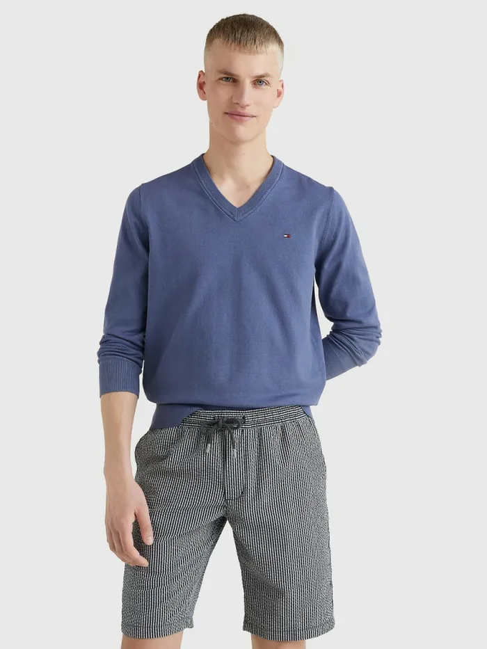 Tommy Hilfiger 1985 Collection Th Flex VNeck Jumper Faded Indigo Mens Knitwear On Sale Tommy Hilfiger 1985 Collection Th Flex VNeck Jumper Faded Indigo Mens Knitwear On Sale
