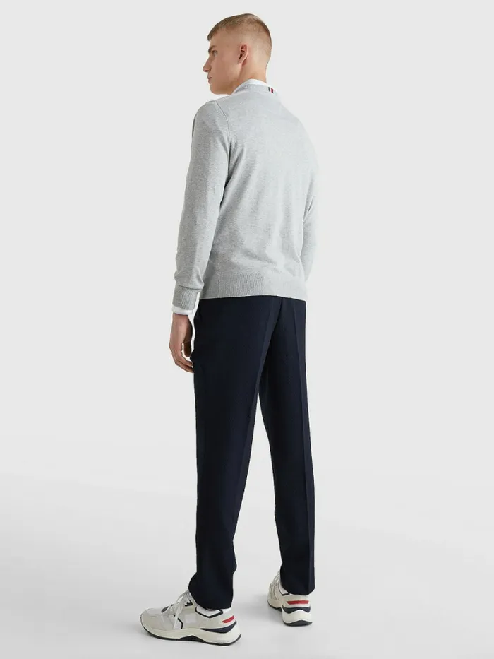 Tommy Hilfiger 1985 Collection Th Flex VNeck Jumper Light Grey Heather Mens Knitwear Popular