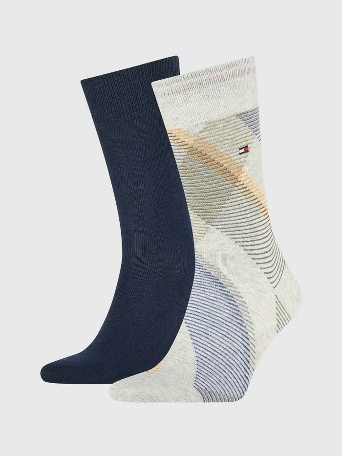 Tommy Hilfiger 2Pack Diagonal Stripe Socks Grey Melange Mens Socks Fashion