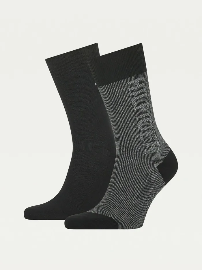 Tommy Hilfiger 2Pack RibKnit Logo Socks Black Mens Socks Gift Ideas