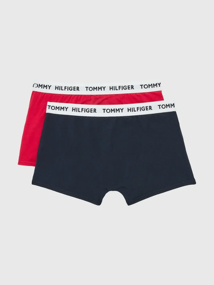 Tommy Hilfiger 2Pack Tommy 85 Logo Waistband Trunks Primary RedDesert Sky Boys Underwear and Socks Near Me