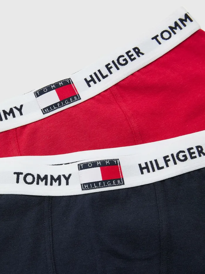 Tommy Hilfiger 2Pack Tommy 85 Logo Waistband Trunks Primary RedDesert Sky Boys Underwear and Socks Near Me