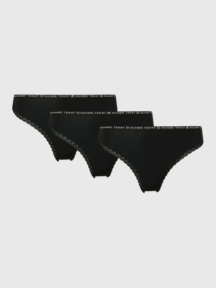 Tommy Hilfiger 3Pack Floral Lace Trim Thongs BlackBlackBlack Womens Lingerie