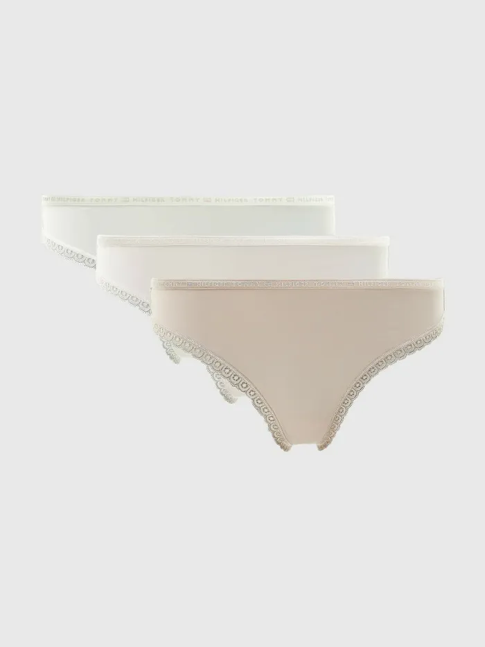 Tommy Hilfiger 3Pack Floral Lace Trim Thongs IvoryBalanced BeigePale Pink Womens Lingerie Tommy Hilfiger 3Pack Floral Lace Trim Thongs IvoryBalanced BeigePale Pink Womens Lingerie