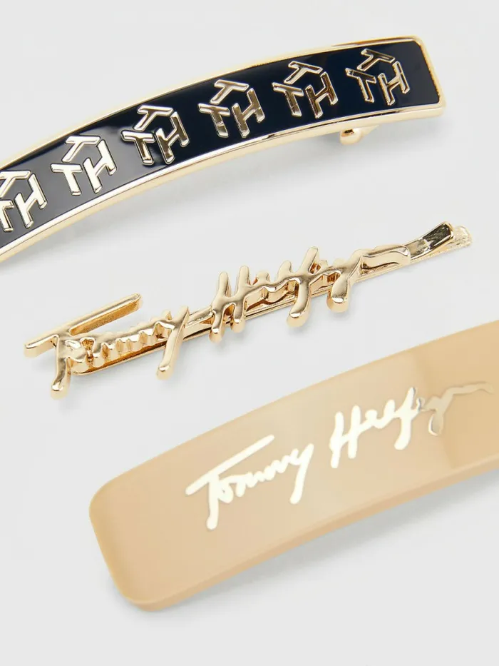 Tommy Hilfiger 3Pack Iconic Hair Clips Desert SkyGold Womens Hats and Scarves Casaul