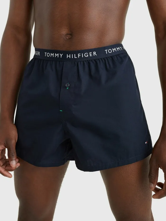 Tommy Hilfiger 3Pack Logo Waistband Button Fly Boxers Desert SkyWhitePlaid Mens Underwear Gift for Friend