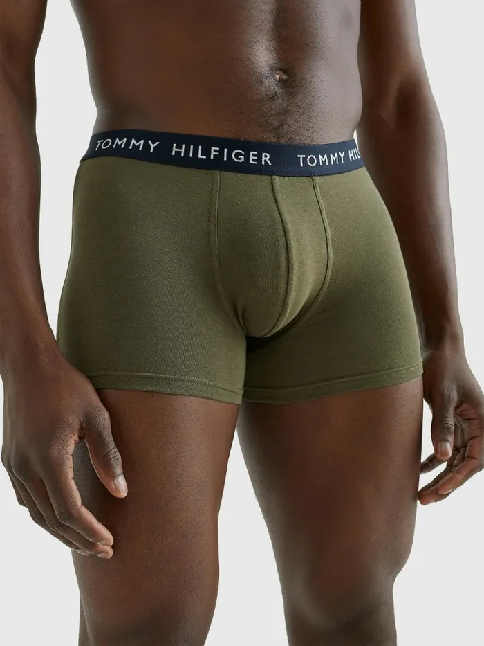 Tommy Hilfiger 3Pack Logo Waistband Trunks Army GrnHydr BlueDes Sky Mens Underwear On Sale