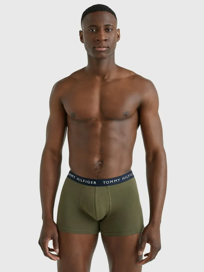Tommy Hilfiger 3Pack Logo Waistband Trunks Army GrnHydr BlueDes Sky Mens Underwear On Sale