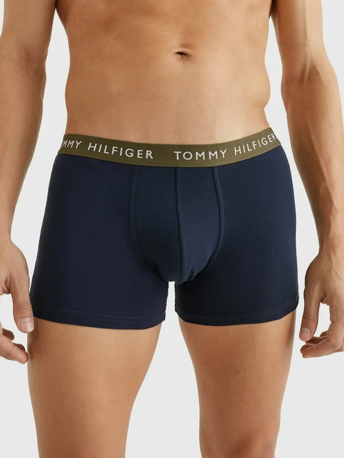 Tommy Hilfiger 3Pack Repeat Logo Trunks SublunaRed AlertArmy Green Mens Underwear Cheap On Sale