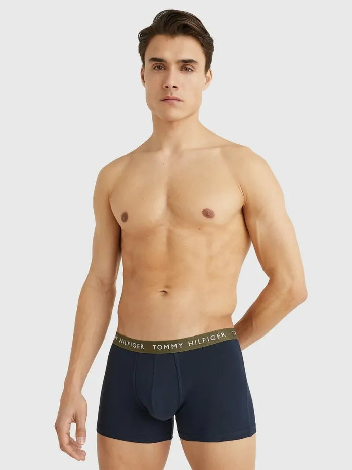 Tommy Hilfiger 3Pack Repeat Logo Trunks SublunaRed AlertArmy Green Mens Underwear Cheap On Sale