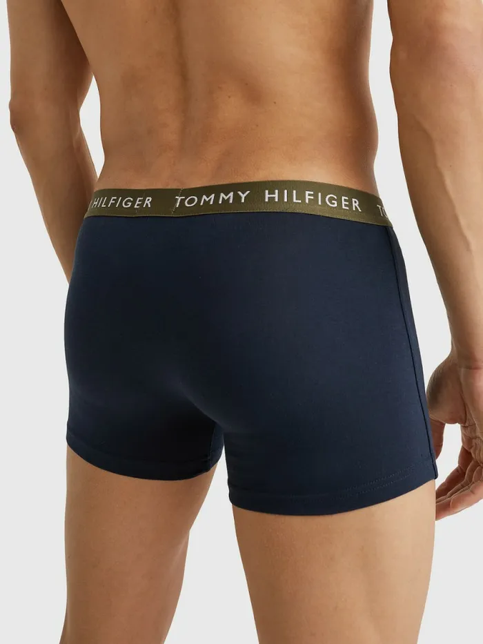 Tommy Hilfiger 3Pack Repeat Logo Trunks SublunaRed AlertArmy Green Mens Underwear Cheap On Sale