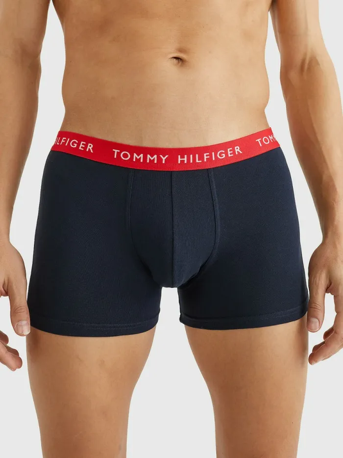 Tommy Hilfiger 3Pack Repeat Logo Trunks SublunaRed AlertArmy Green Mens Underwear Cheap On Sale