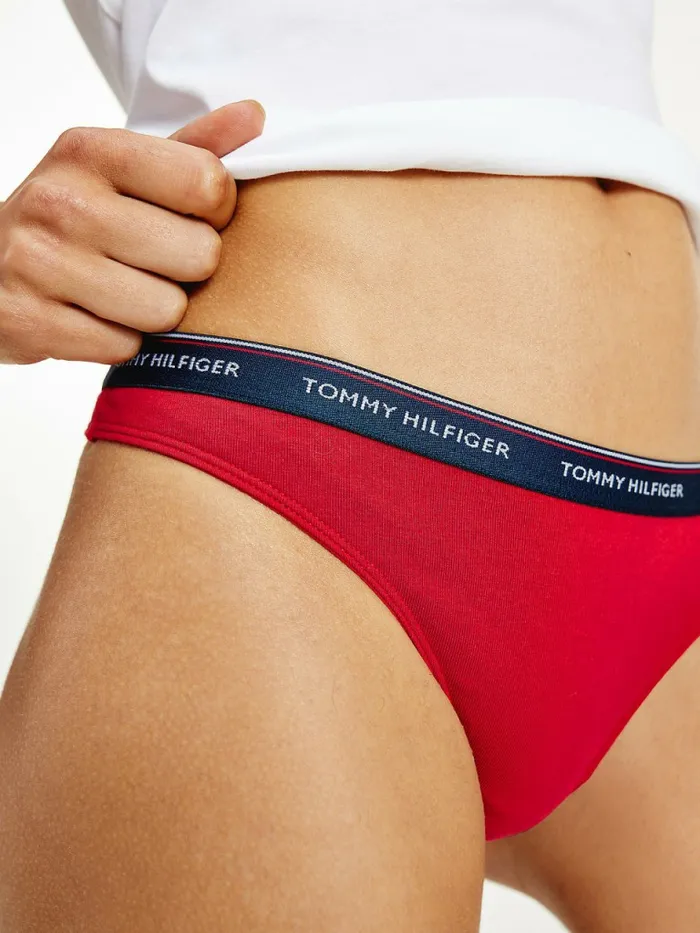 Tommy Hilfiger 3Pack Stretch Cotton Thongs Tango RedWhiteNavy Blazer Womens Lingerie