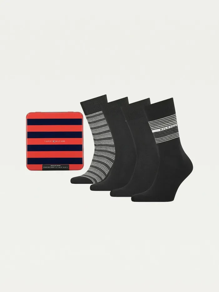 Tommy Hilfiger 4Pack Gift Box Stripe Socks Black Mens Socks Fashion