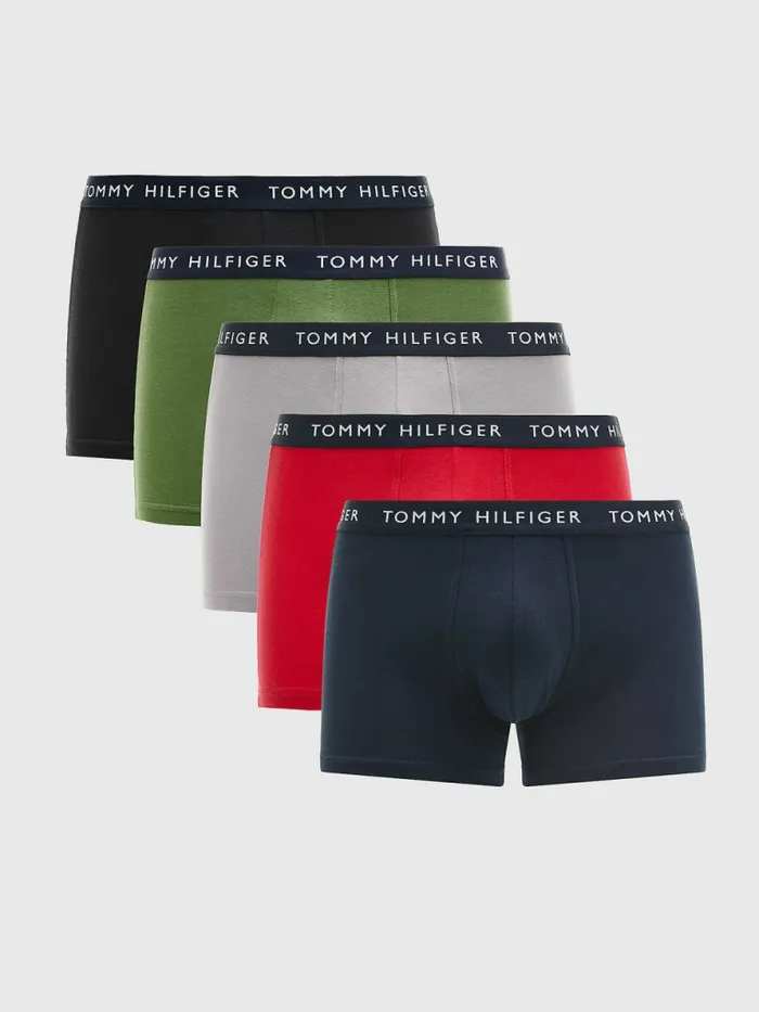 Tommy Hilfiger 5Pack Logo Waistband Trunks DsrtGlf GrnBlz RdSblnrBlck Mens Underwear Online Tommy Hilfiger 5Pack Logo Waistband Trunks DsrtGlf GrnBlz RdSblnrBlck Mens Underwear Online