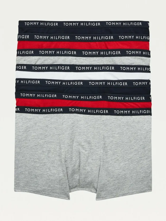 Tommy Hilfiger 7Pack Logo Waistband Trunks Desert SkyMid Grey HtRedWhite Boys Underwear and Socks Gift Ideas Tommy Hilfiger 7Pack Logo Waistband Trunks Desert SkyMid Grey HtRedWhite Boys Underwear and Socks Gift Ideas