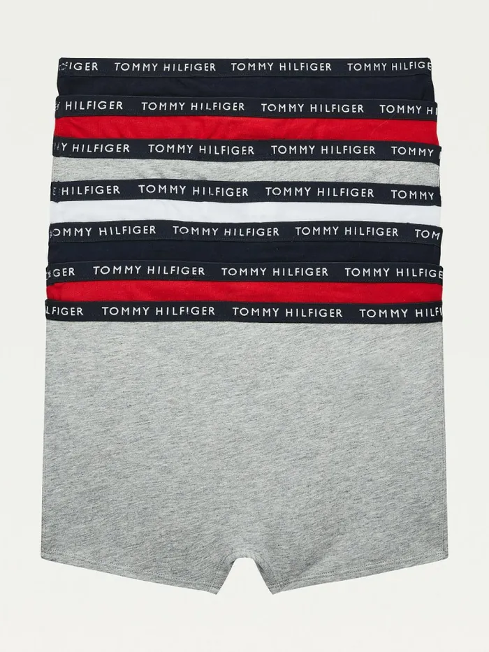 Tommy Hilfiger 7Pack Logo Waistband Trunks Desert SkyMid Grey HtRedWhite Boys Underwear and Socks Gift Ideas