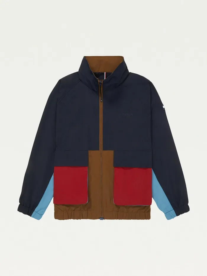 Tommy Hilfiger Adaptive ColourBlocked High Neck Regatta Jacket Sky CaptainDesert Palm Mens Coats and Jackets For Sale