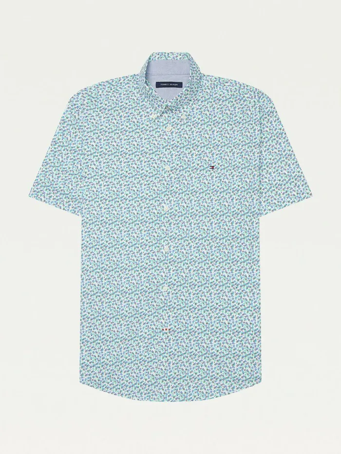 Tommy Hilfiger Adaptive Floral ShortSleeve Regular Fit Shirt Sky Valley Green Mens Shirts Popular