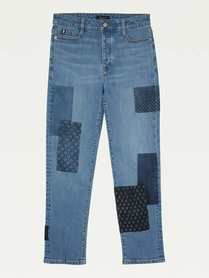 Tommy Hilfiger Adaptive High Rise Straight Patchwork Jeans Light Wash Womens Tommy Adaptive Online