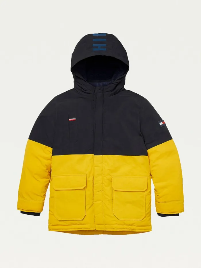 Tommy Hilfiger Adaptive Hooded ColourBlocked Parka Golden Rod Boys Coats and Jackets On Sale Tommy Hilfiger Adaptive Hooded ColourBlocked Parka Golden Rod Boys Coats and Jackets On Sale