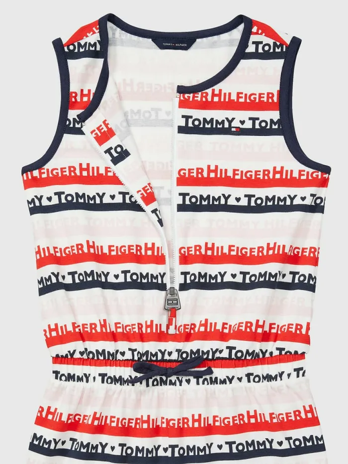 Tommy Hilfiger Adaptive Knitted Playsuit Fresh White Multi Girls Dresses Gift 4 You