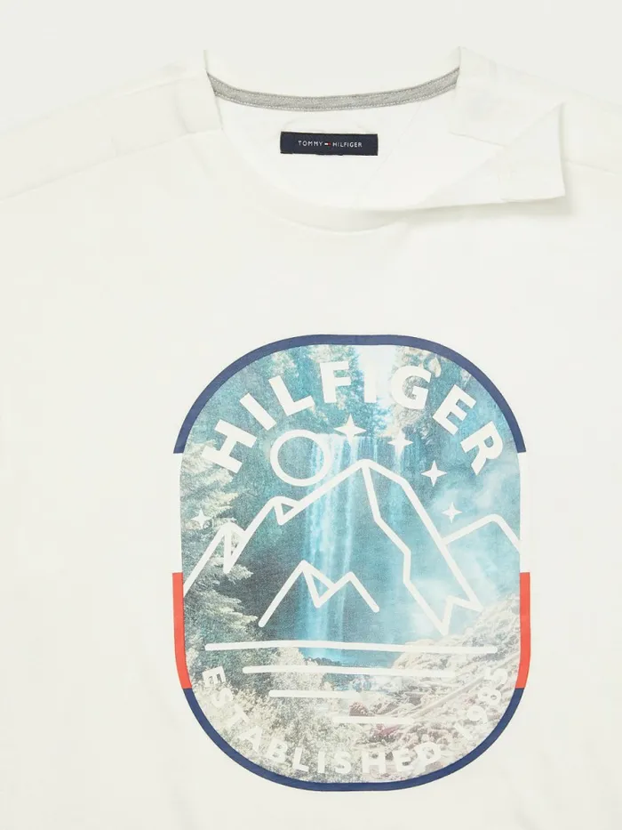 Tommy Hilfiger Adaptive Mountain Logo Graphic TShirt Snow White Mens TShirts Gift Ideas