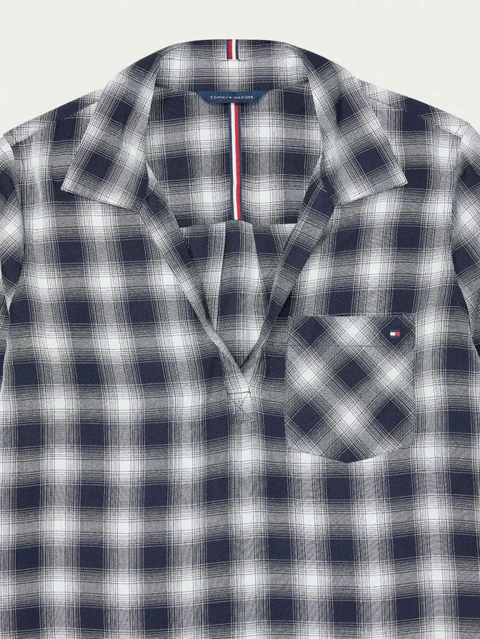 Tommy Hilfiger Adaptive Plaid Popover Shirt Masters NavyMulti Womens Tommy Adaptive