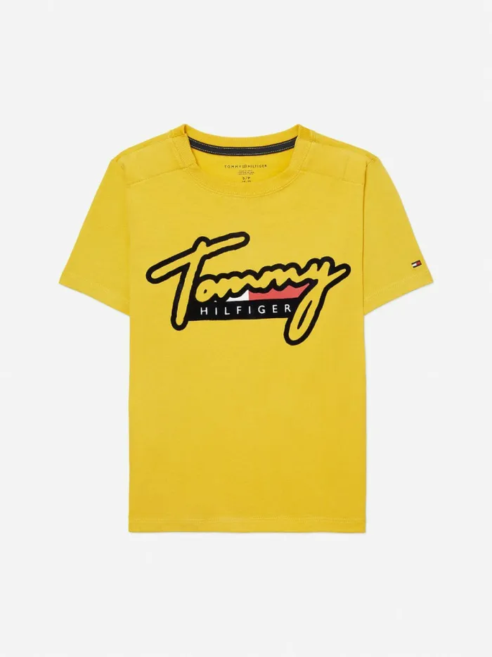 Tommy Hilfiger Adaptive Pure Cotton Logo TShirt Golden Rod Boys TShirts and Polos For Sale Tommy Hilfiger Adaptive Pure Cotton Logo TShirt Golden Rod Boys TShirts and Polos For Sale