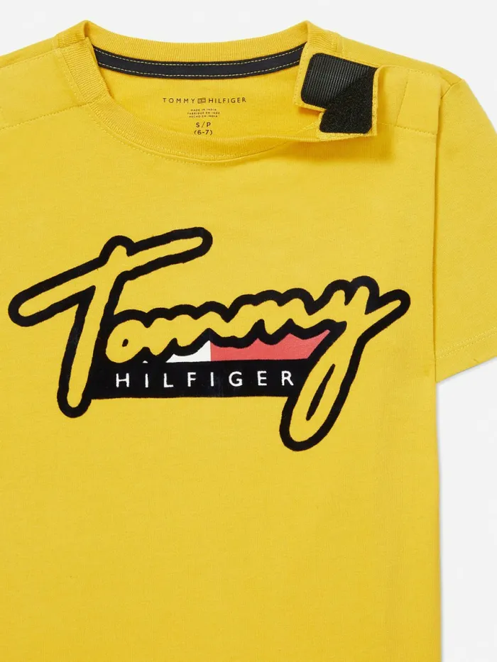Tommy Hilfiger Adaptive Pure Cotton Logo TShirt Golden Rod Boys TShirts and Polos For Sale