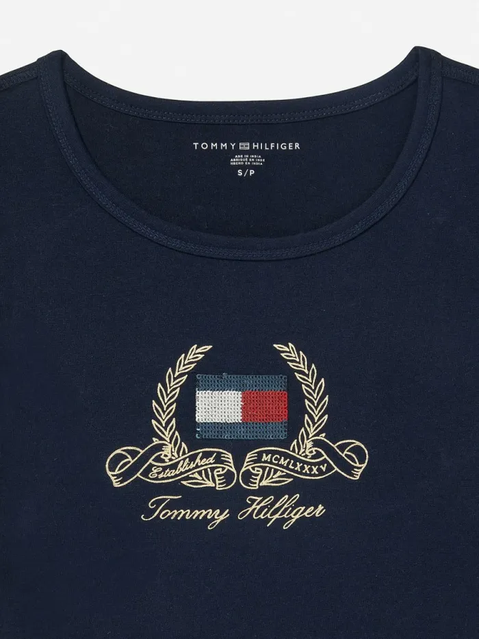 Tommy Hilfiger Adaptive Pure Cotton Logo TShirt Masters Navy Womens Tommy Adaptive