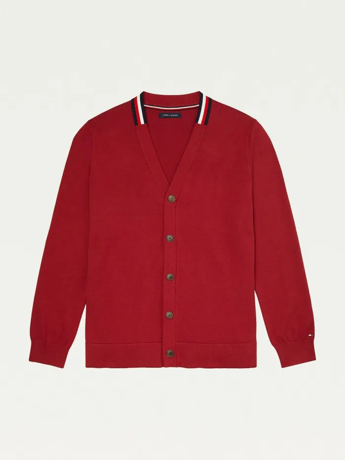 Tommy Hilfiger Adaptive Signature Collar Cardigan Rhubarb Mens Knitwear Popular Tommy Hilfiger Adaptive Signature Collar Cardigan Rhubarb Mens Knitwear Popular