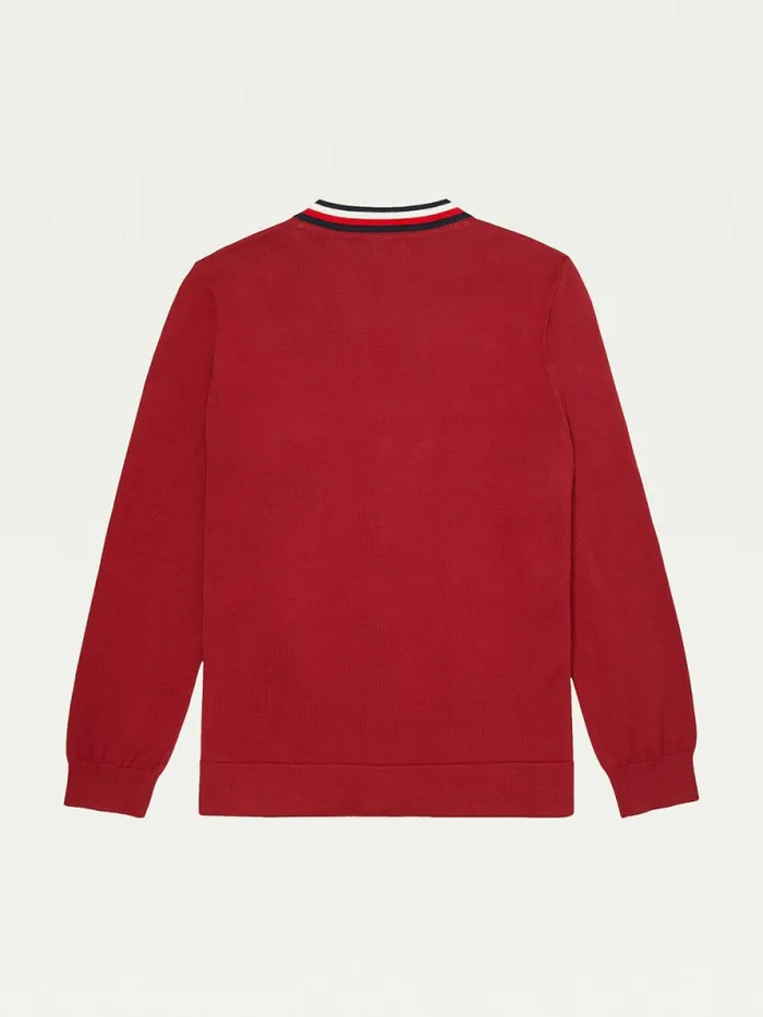 Tommy Hilfiger Adaptive Signature Collar Cardigan Rhubarb Mens Knitwear Popular