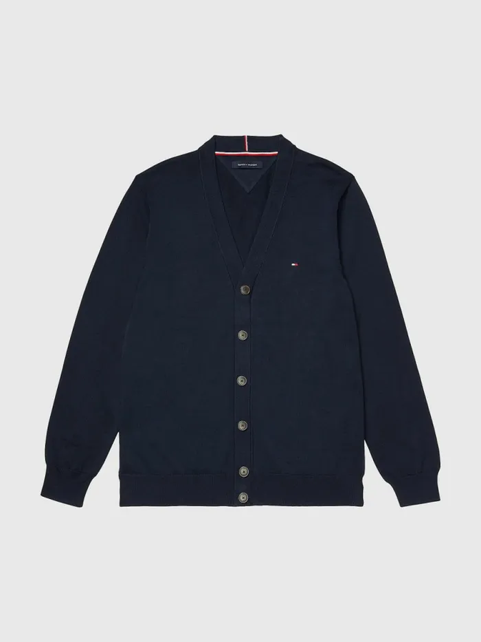Tommy Hilfiger Adaptive Signature Pure Cotton Cardigan Sky Captain Mens Knitwear Gift for Friend Tommy Hilfiger Adaptive Signature Pure Cotton Cardigan Sky Captain Mens Knitwear Gift for Friend