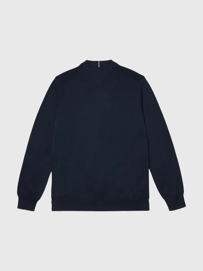 Tommy Hilfiger Adaptive Signature Pure Cotton Cardigan Sky Captain Mens Knitwear Gift for Friend
