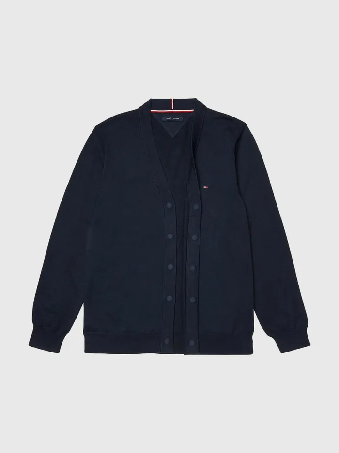 Tommy Hilfiger Adaptive Signature Pure Cotton Cardigan Sky Captain Mens Knitwear Gift for Friend