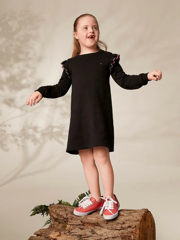 Tommy Hilfiger Adaptive Signature Trim Jumper Dress Deep Black Girls Dresses Cheap On Sale