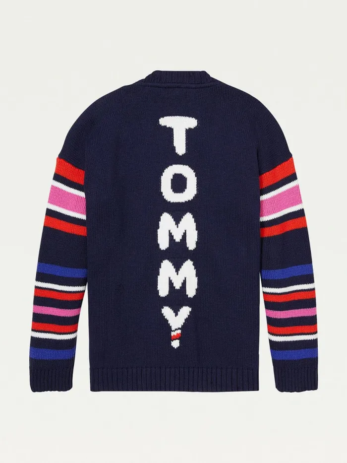 Tommy Hilfiger Adaptive Stripe Logo Cardigan Evening Blue Girls Jumpers and Cardigans Gift for Friend