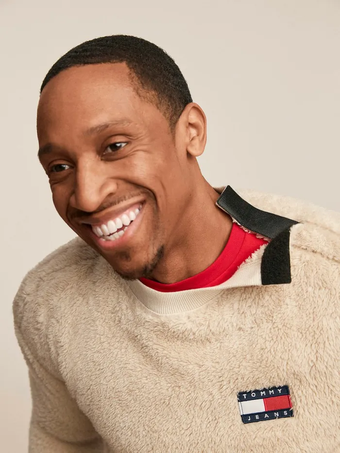 Tommy Hilfiger Adaptive Tommy Badge Fleece Sweatshirt Oatmeal Mens Tommy Adaptive